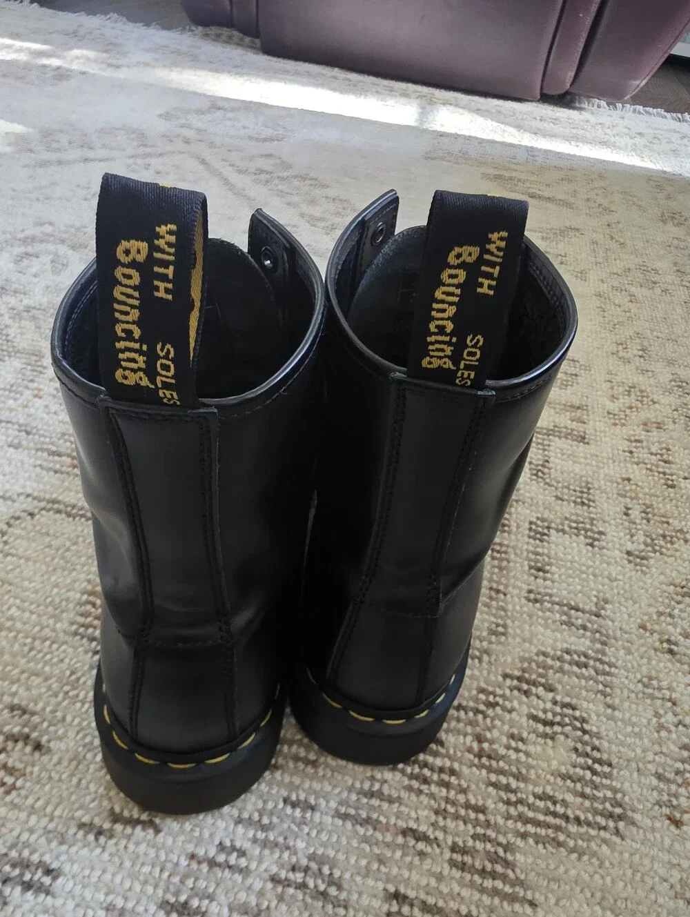 Dr. Martens Black Leather Lace-Up Boots with Yellow Stitching